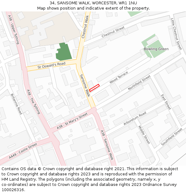34, SANSOME WALK, WORCESTER, WR1 1NU: Location map and indicative extent of plot