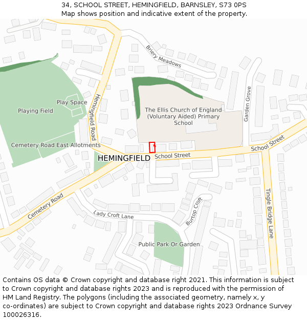 34, SCHOOL STREET, HEMINGFIELD, BARNSLEY, S73 0PS: Location map and indicative extent of plot