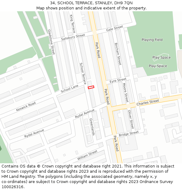 34, SCHOOL TERRACE, STANLEY, DH9 7QN: Location map and indicative extent of plot