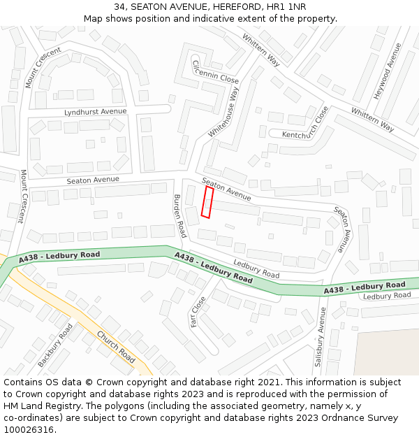 34, SEATON AVENUE, HEREFORD, HR1 1NR: Location map and indicative extent of plot