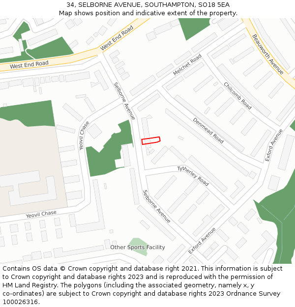 34, SELBORNE AVENUE, SOUTHAMPTON, SO18 5EA: Location map and indicative extent of plot