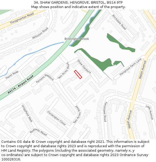 34, SHAW GARDENS, HENGROVE, BRISTOL, BS14 9TP: Location map and indicative extent of plot