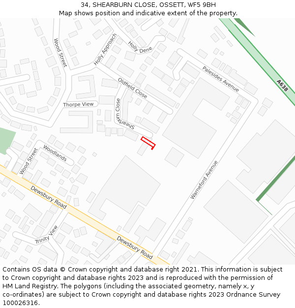 34, SHEARBURN CLOSE, OSSETT, WF5 9BH: Location map and indicative extent of plot