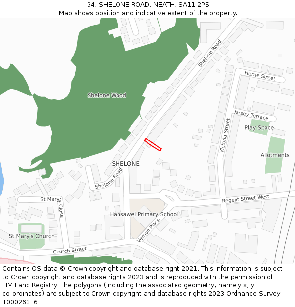 34, SHELONE ROAD, NEATH, SA11 2PS: Location map and indicative extent of plot