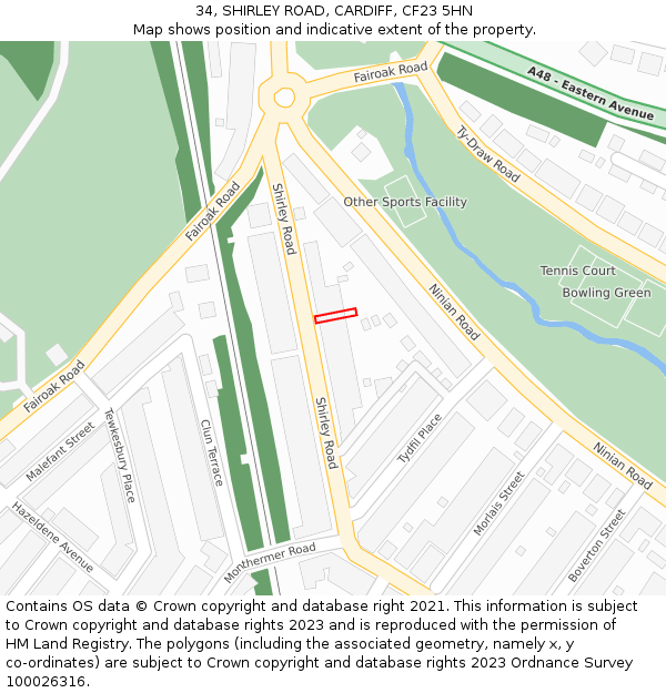 34, SHIRLEY ROAD, CARDIFF, CF23 5HN: Location map and indicative extent of plot