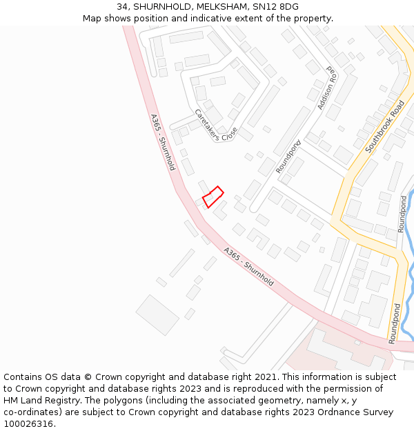 34, SHURNHOLD, MELKSHAM, SN12 8DG: Location map and indicative extent of plot