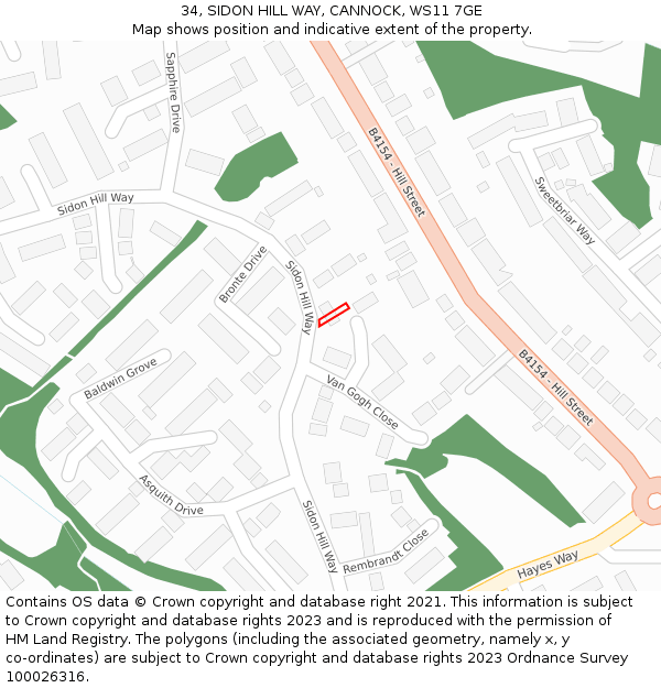 34, SIDON HILL WAY, CANNOCK, WS11 7GE: Location map and indicative extent of plot