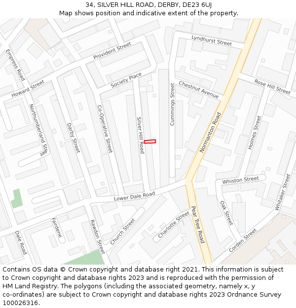 34, SILVER HILL ROAD, DERBY, DE23 6UJ: Location map and indicative extent of plot