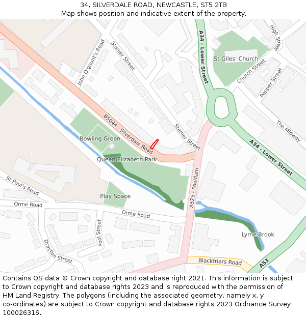 34, SILVERDALE ROAD, NEWCASTLE, ST5 2TB: Location map and indicative extent of plot
