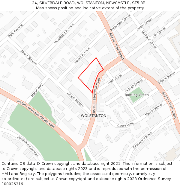 34, SILVERDALE ROAD, WOLSTANTON, NEWCASTLE, ST5 8BH: Location map and indicative extent of plot