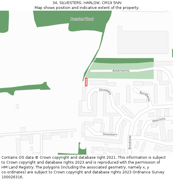 34, SILVESTERS, HARLOW, CM19 5NN: Location map and indicative extent of plot