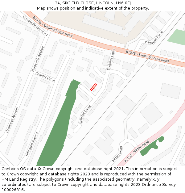 34, SIXFIELD CLOSE, LINCOLN, LN6 0EJ: Location map and indicative extent of plot