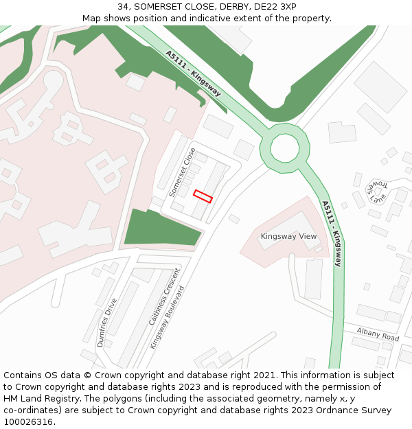 34, SOMERSET CLOSE, DERBY, DE22 3XP: Location map and indicative extent of plot