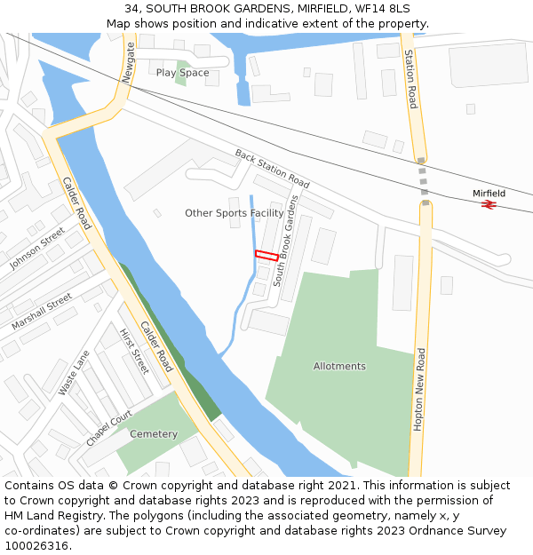 34, SOUTH BROOK GARDENS, MIRFIELD, WF14 8LS: Location map and indicative extent of plot