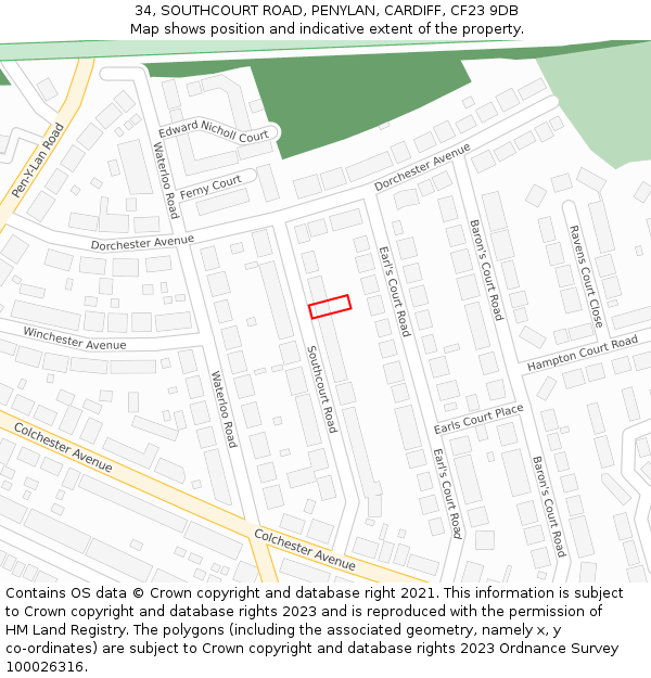 34, SOUTHCOURT ROAD, PENYLAN, CARDIFF, CF23 9DB: Location map and indicative extent of plot