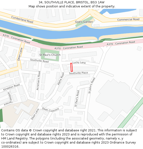 34, SOUTHVILLE PLACE, BRISTOL, BS3 1AW: Location map and indicative extent of plot