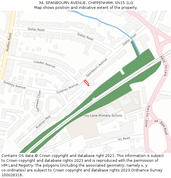 34, SPANBOURN AVENUE, CHIPPENHAM, SN15 1LG: Location map and indicative extent of plot