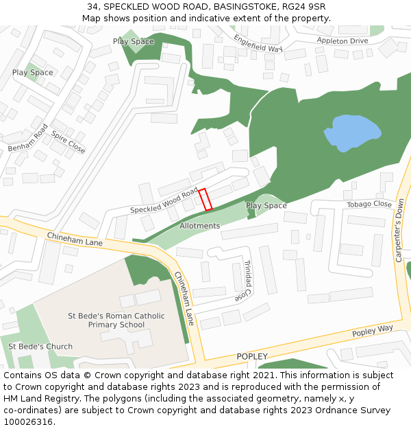 34, SPECKLED WOOD ROAD, BASINGSTOKE, RG24 9SR: Location map and indicative extent of plot