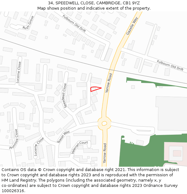 34, SPEEDWELL CLOSE, CAMBRIDGE, CB1 9YZ: Location map and indicative extent of plot