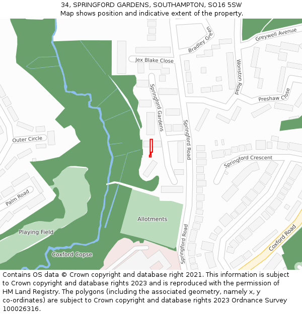 34, SPRINGFORD GARDENS, SOUTHAMPTON, SO16 5SW: Location map and indicative extent of plot