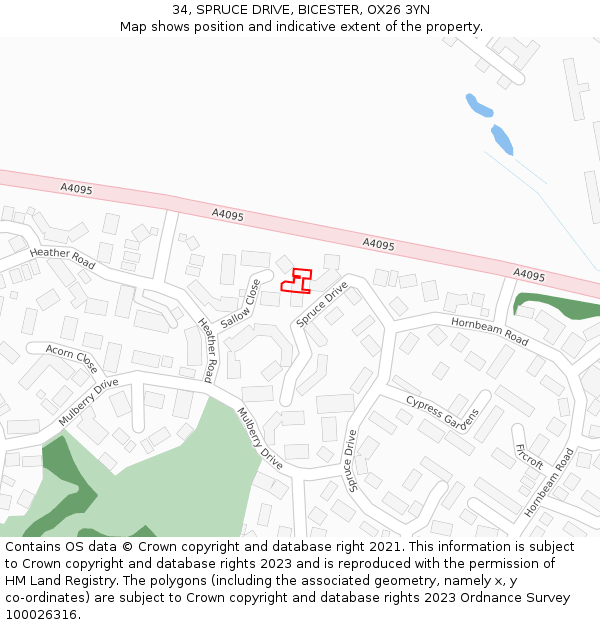 34, SPRUCE DRIVE, BICESTER, OX26 3YN: Location map and indicative extent of plot