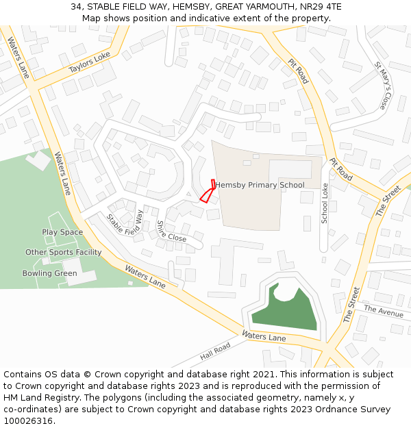 34, STABLE FIELD WAY, HEMSBY, GREAT YARMOUTH, NR29 4TE: Location map and indicative extent of plot