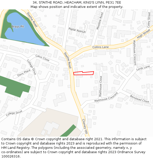 34, STAITHE ROAD, HEACHAM, KING'S LYNN, PE31 7EE: Location map and indicative extent of plot
