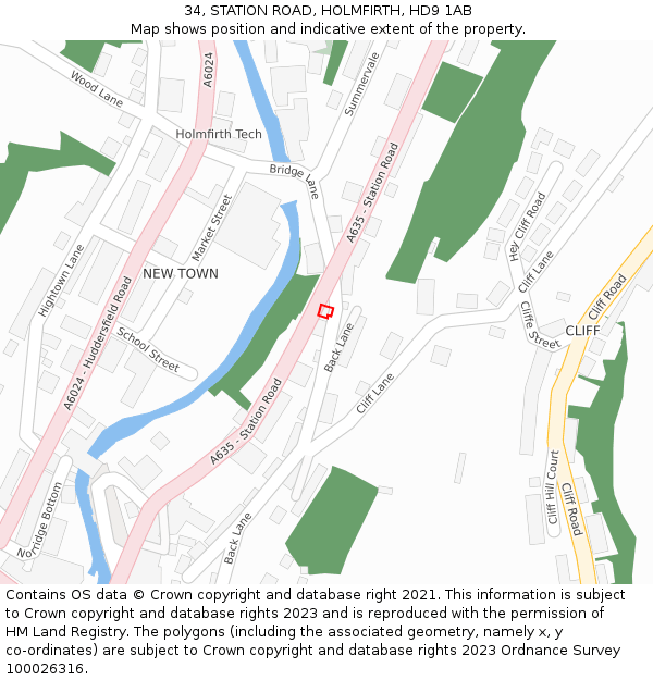 34, STATION ROAD, HOLMFIRTH, HD9 1AB: Location map and indicative extent of plot