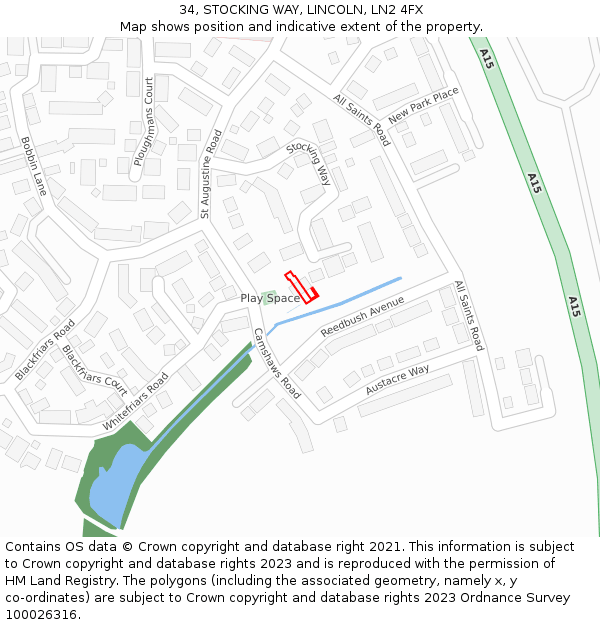 34, STOCKING WAY, LINCOLN, LN2 4FX: Location map and indicative extent of plot