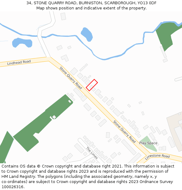 34, STONE QUARRY ROAD, BURNISTON, SCARBOROUGH, YO13 0DF: Location map and indicative extent of plot