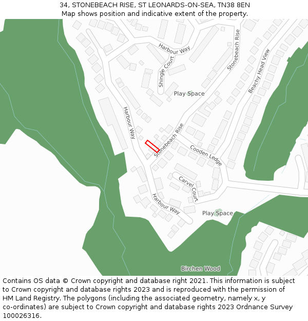 34, STONEBEACH RISE, ST LEONARDS-ON-SEA, TN38 8EN: Location map and indicative extent of plot