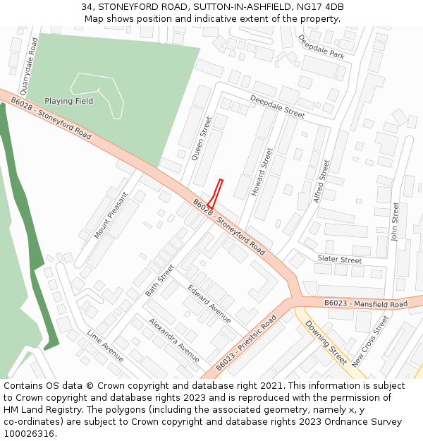 34, STONEYFORD ROAD, SUTTON-IN-ASHFIELD, NG17 4DB: Location map and indicative extent of plot