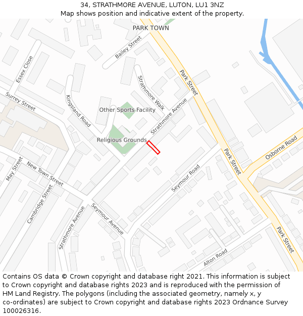 34, STRATHMORE AVENUE, LUTON, LU1 3NZ: Location map and indicative extent of plot