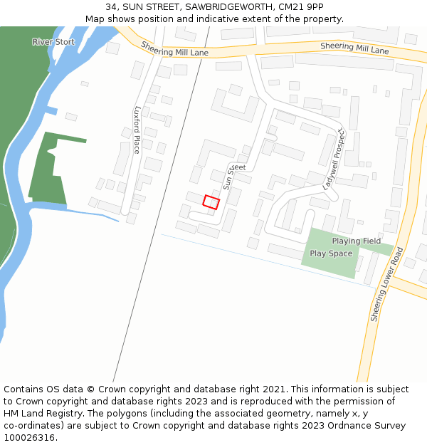 34, SUN STREET, SAWBRIDGEWORTH, CM21 9PP: Location map and indicative extent of plot