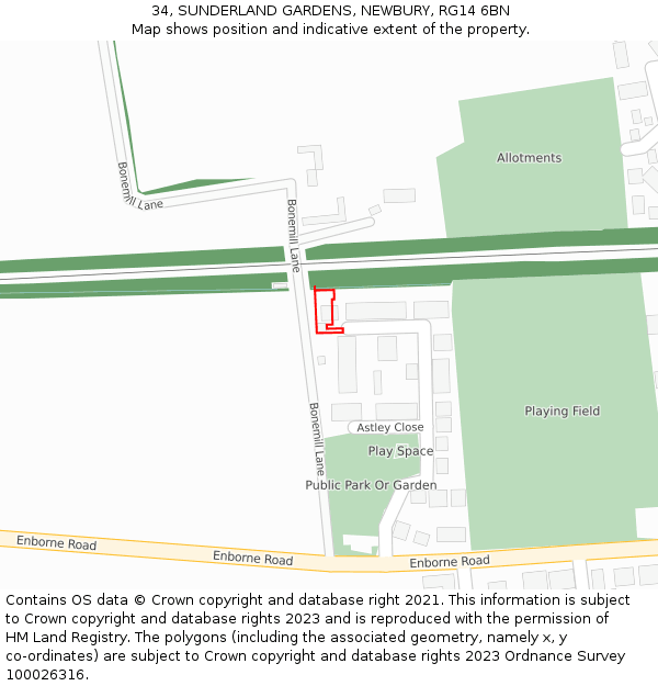 34, SUNDERLAND GARDENS, NEWBURY, RG14 6BN: Location map and indicative extent of plot