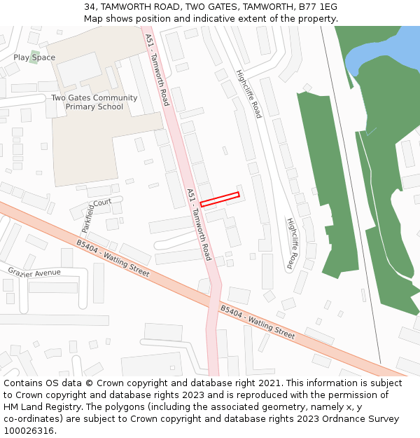 34, TAMWORTH ROAD, TWO GATES, TAMWORTH, B77 1EG: Location map and indicative extent of plot