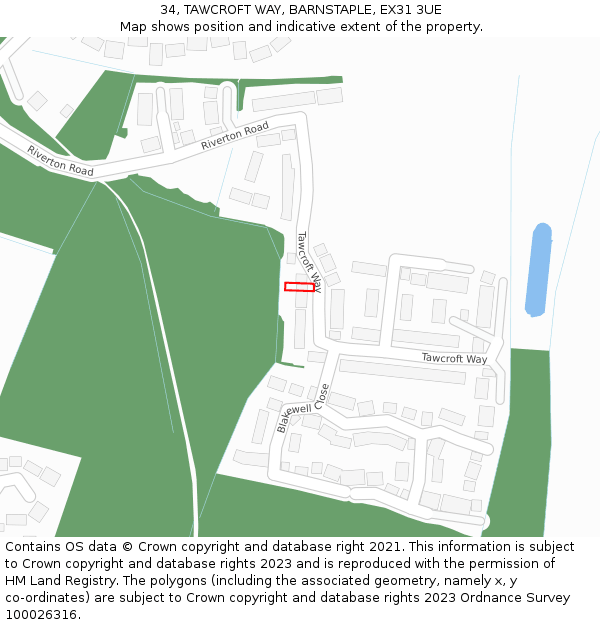 34, TAWCROFT WAY, BARNSTAPLE, EX31 3UE: Location map and indicative extent of plot