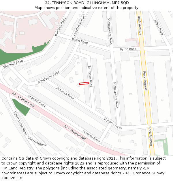 34, TENNYSON ROAD, GILLINGHAM, ME7 5QD: Location map and indicative extent of plot