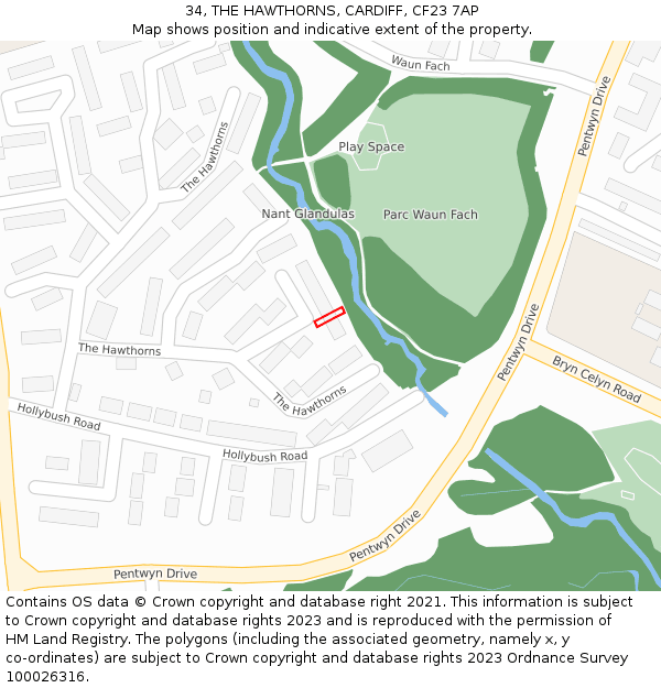 34, THE HAWTHORNS, CARDIFF, CF23 7AP: Location map and indicative extent of plot
