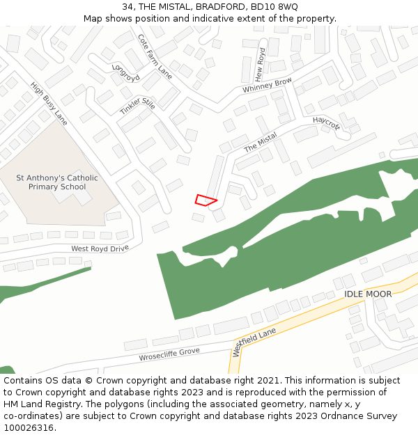 34, THE MISTAL, BRADFORD, BD10 8WQ: Location map and indicative extent of plot
