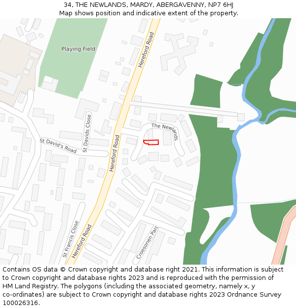 34, THE NEWLANDS, MARDY, ABERGAVENNY, NP7 6HJ: Location map and indicative extent of plot