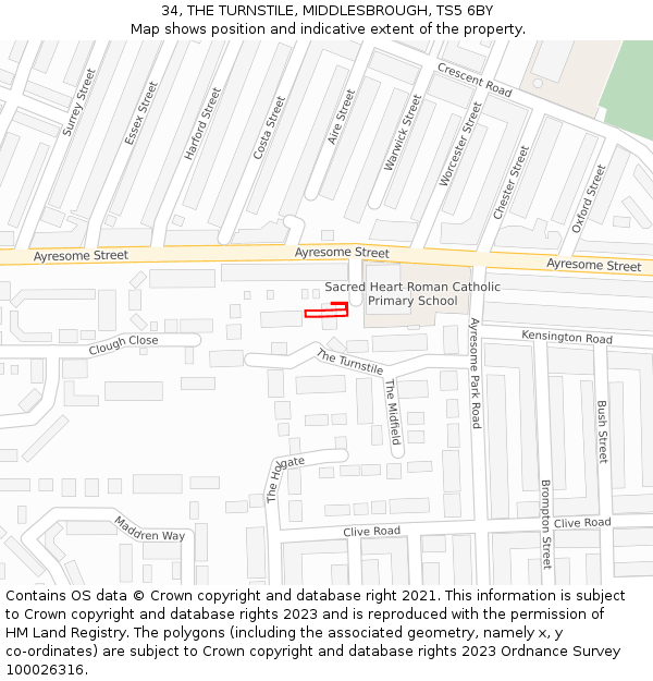 34, THE TURNSTILE, MIDDLESBROUGH, TS5 6BY: Location map and indicative extent of plot