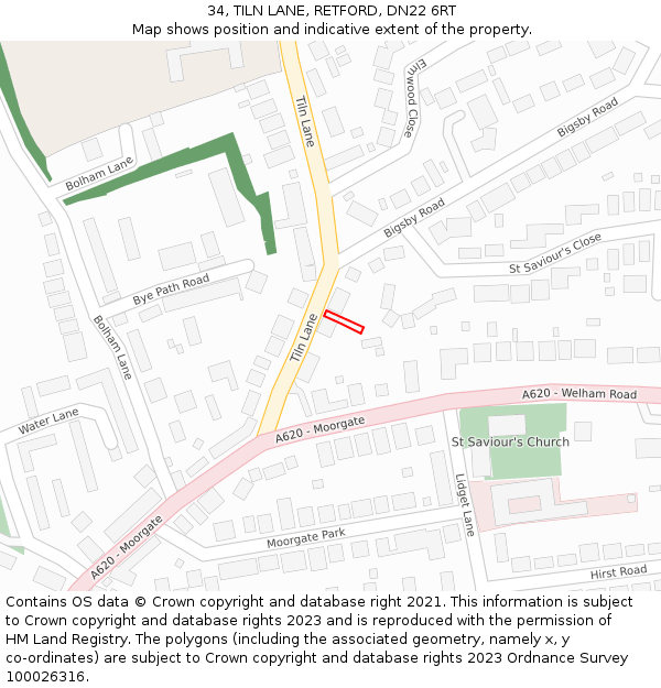 34, TILN LANE, RETFORD, DN22 6RT: Location map and indicative extent of plot