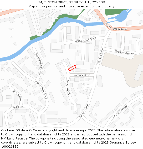 34, TILSTON DRIVE, BRIERLEY HILL, DY5 3DR: Location map and indicative extent of plot