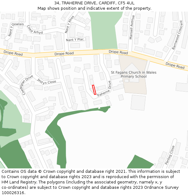 34, TRAHERNE DRIVE, CARDIFF, CF5 4UL: Location map and indicative extent of plot