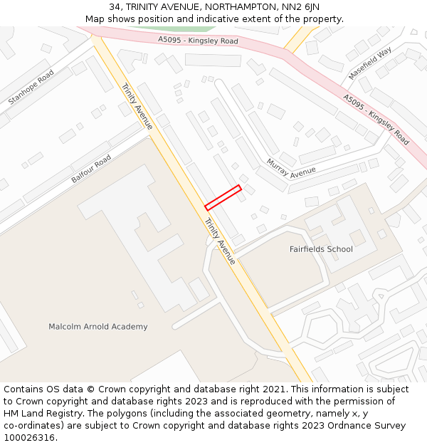 34, TRINITY AVENUE, NORTHAMPTON, NN2 6JN: Location map and indicative extent of plot