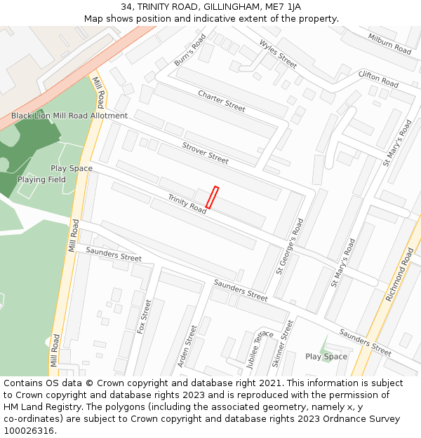 34, TRINITY ROAD, GILLINGHAM, ME7 1JA: Location map and indicative extent of plot