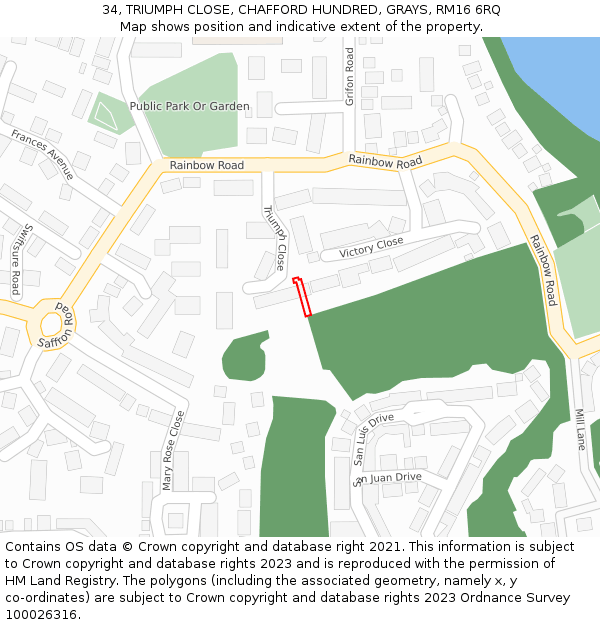 34, TRIUMPH CLOSE, CHAFFORD HUNDRED, GRAYS, RM16 6RQ: Location map and indicative extent of plot