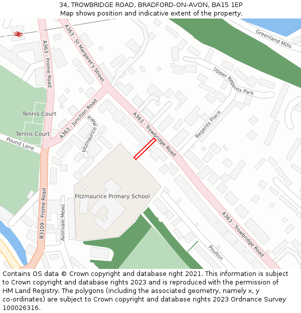 34, TROWBRIDGE ROAD, BRADFORD-ON-AVON, BA15 1EP: Location map and indicative extent of plot