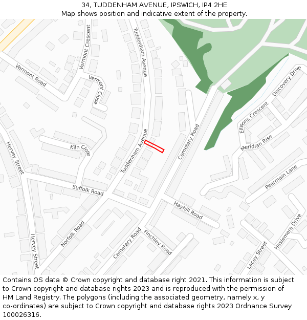 34, TUDDENHAM AVENUE, IPSWICH, IP4 2HE: Location map and indicative extent of plot
